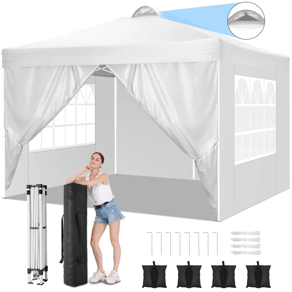 10'x10' Pop Up Canopy with Sidewalls and Sandbags S923