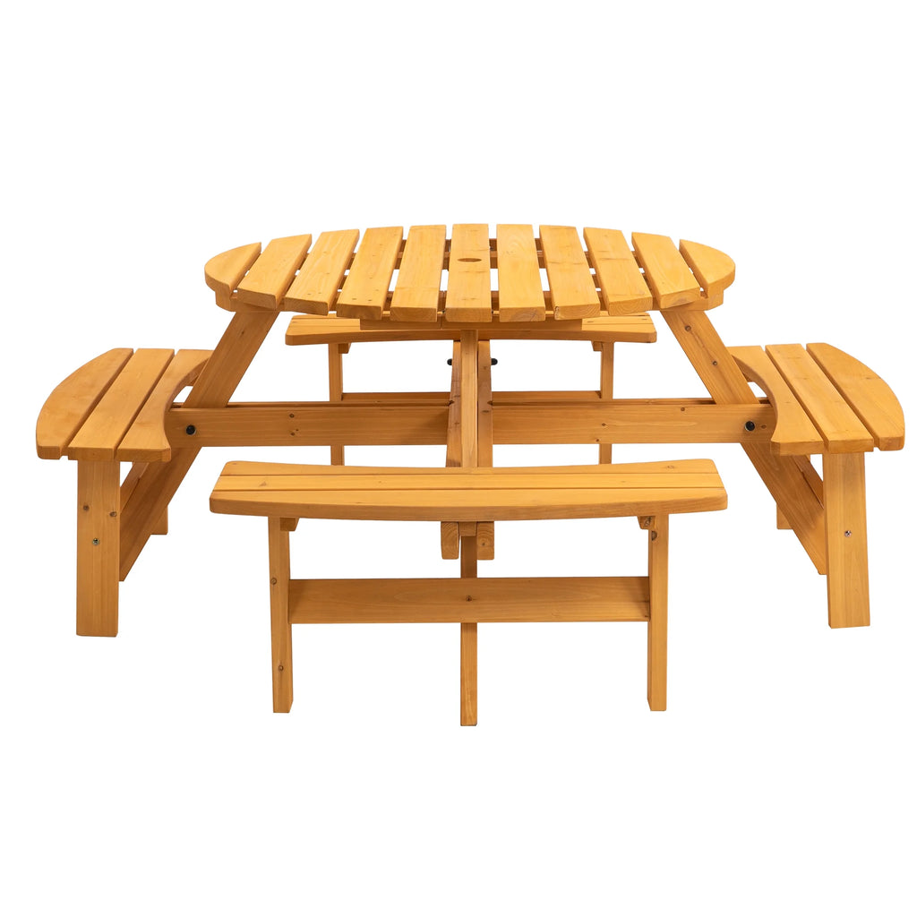 8-Person Circular Wooden Picnic Table with 3 Built-in Benches Q753635