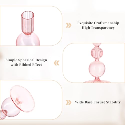 Pink Glass Candlestick Holder Set of 3 R327770
