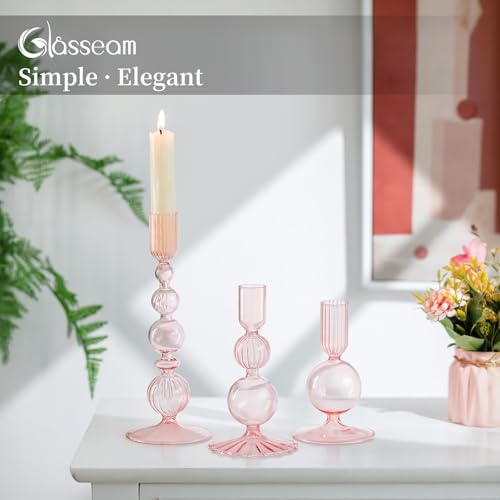 Pink Glass Candlestick Holder Set of 3 R327770