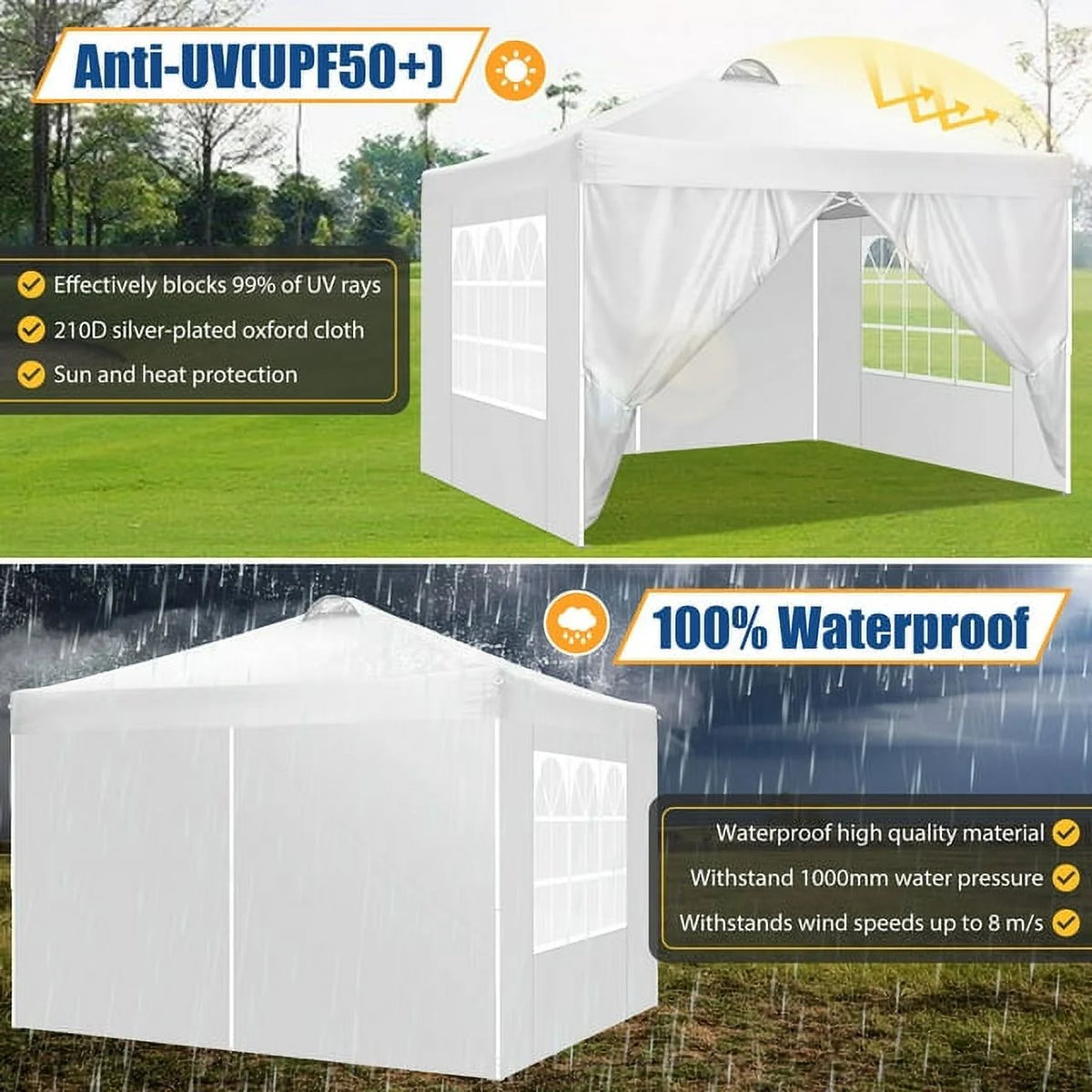 10'x10' Pop Up Canopy with Sidewalls and Sandbags S923