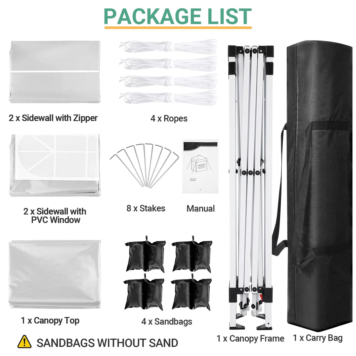 10'x10' Pop Up Canopy with Sidewalls and Sandbags S923