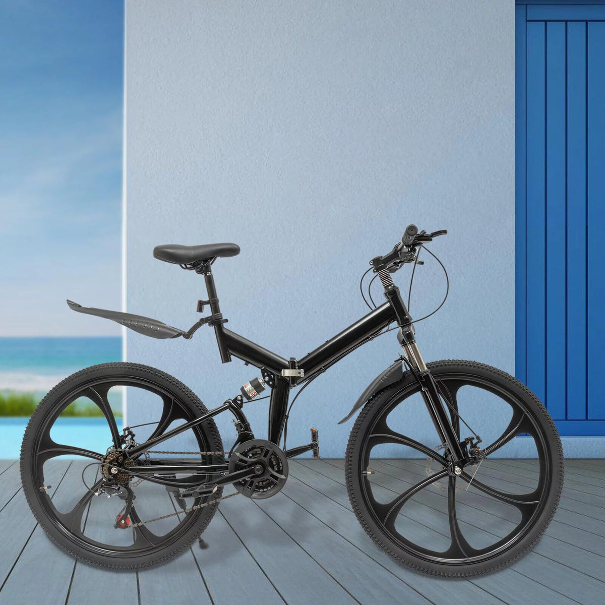Folding Mountain Bike Carbon Steel Full Suspension Black Y78734