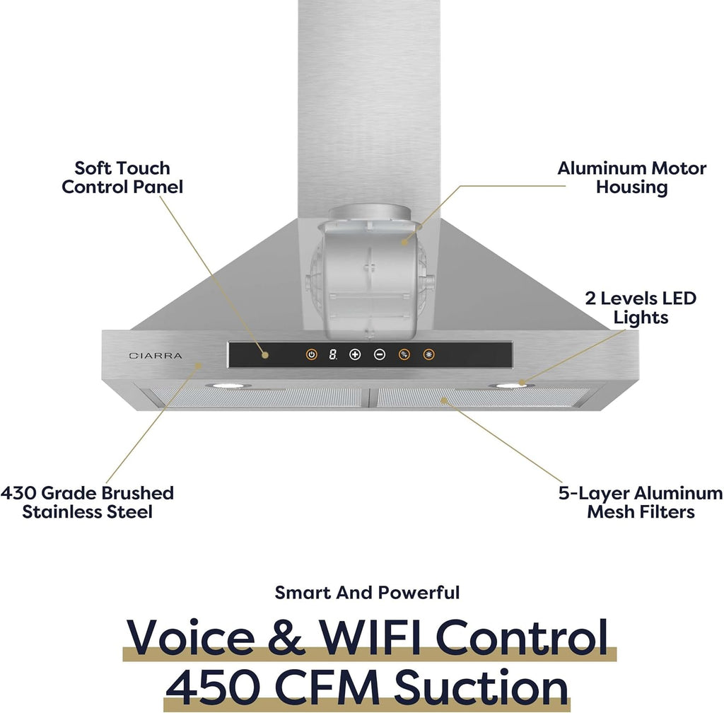 30 inch Stainless Steel Smart Range Hood with Voice Control S538999
