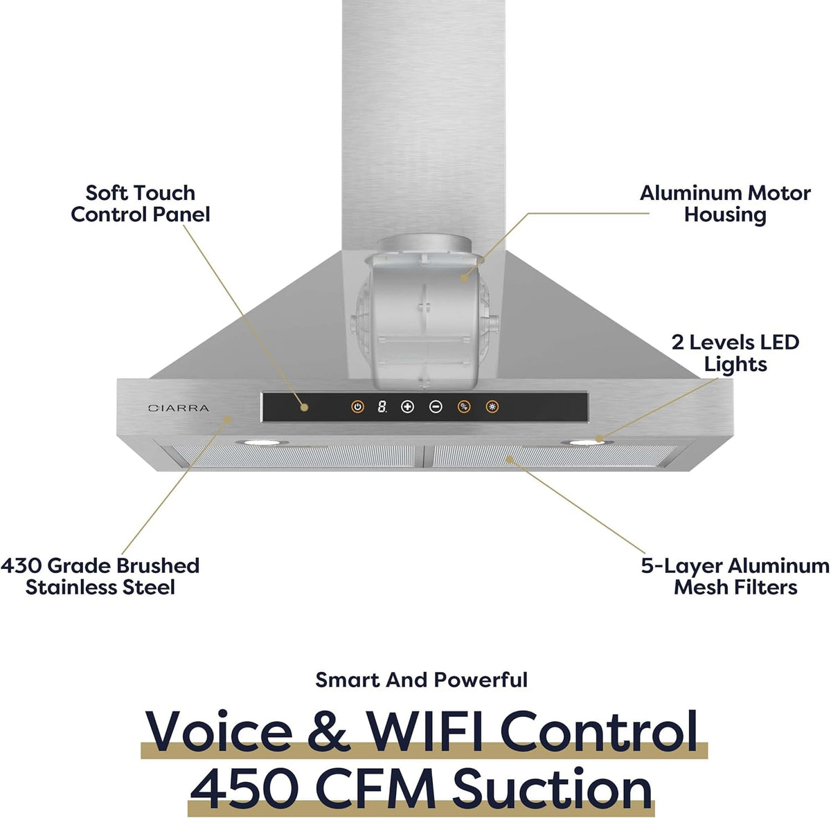30 inch Stainless Steel Smart Range Hood with Voice Control S538999