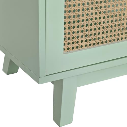 Mint Green Sideboard Storage Cabinet with Rattan Decorated 4 Doors E157646