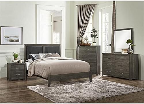 Contemporary Wood California King Bed in Dark Gray/Black B8849