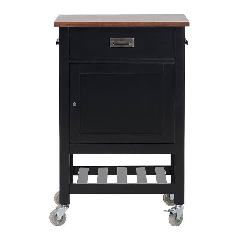 Black Wood Kitchen Island Cart with Natural Wood Top B246818