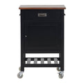 Black Wood Kitchen Island Cart with Natural Wood Top B246818