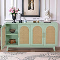 Mint Green Sideboard Storage Cabinet with Rattan Decorated 4 Doors E157646