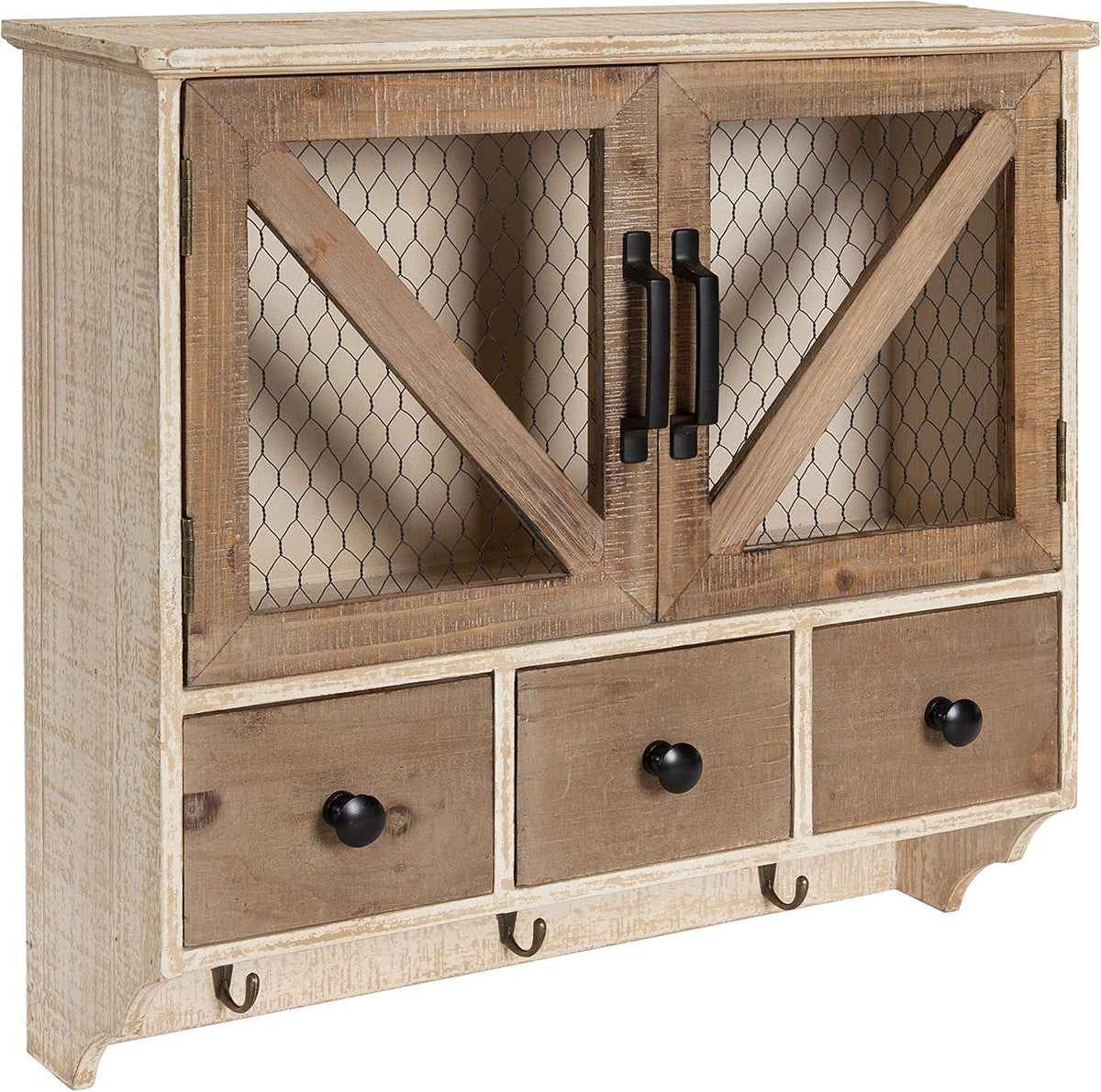Rustic Wood Wall Cabinet with Magnetic Doors and Three Drawers E432454