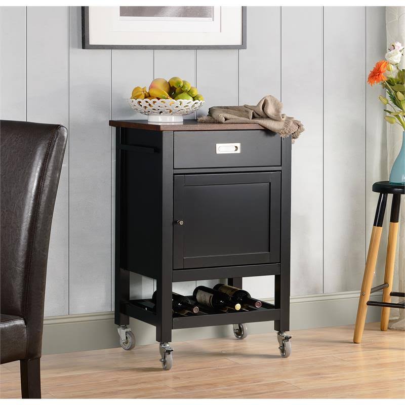 Black Wood Kitchen Island Cart with Natural Wood Top B246818