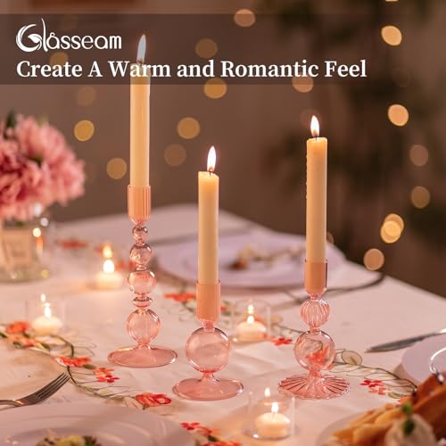 Pink Glass Candlestick Holder Set of 3 R327770