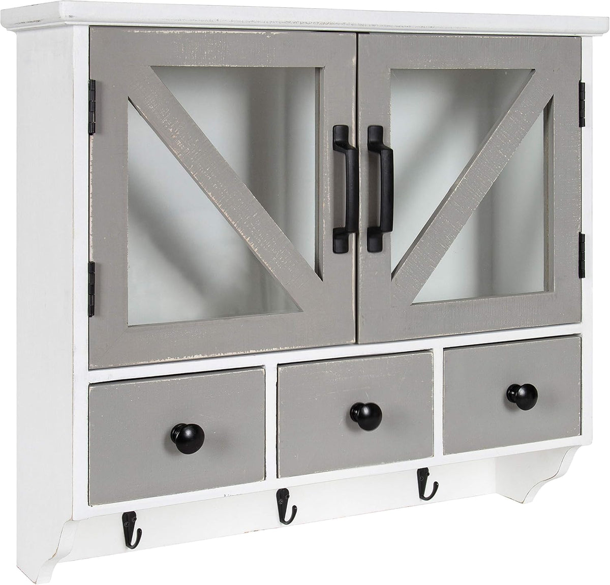 Rustic Wood Wall Cabinet with Magnetic Doors and Three Drawers E432454