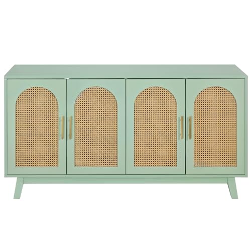Mint Green Sideboard Storage Cabinet with Rattan Decorated 4 Doors E157646