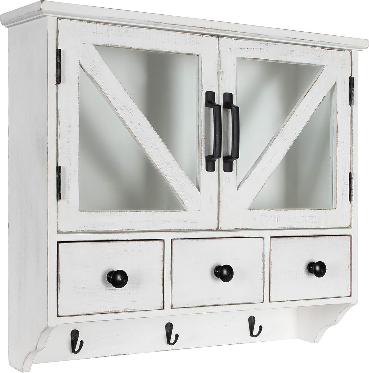 Rustic Wood Wall Cabinet with Magnetic Doors and Three Drawers E432454