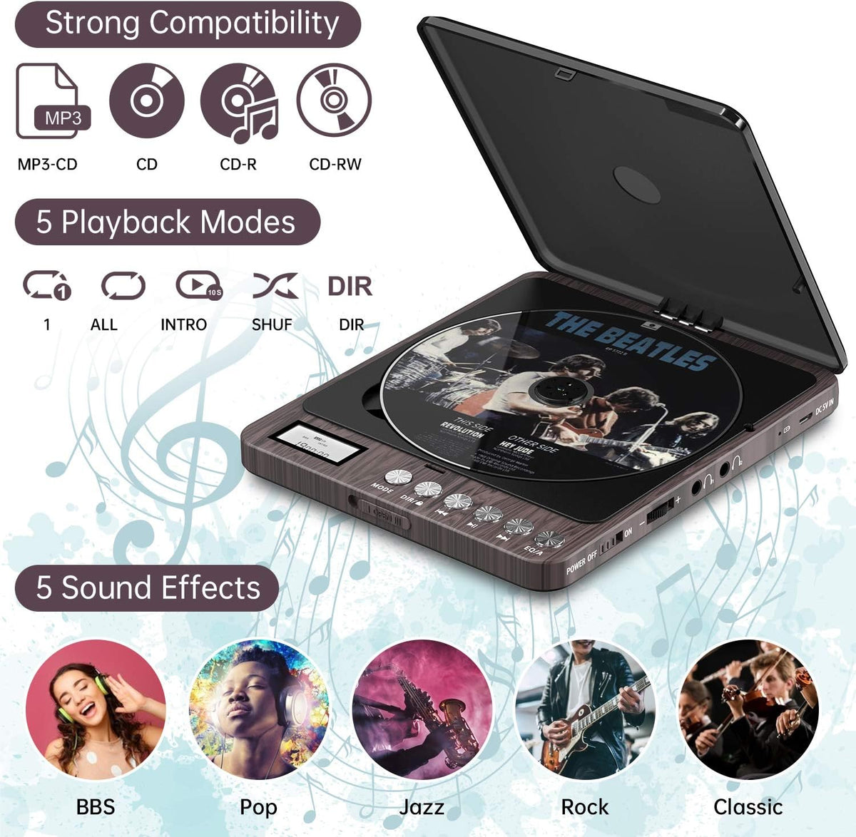 Portable CD Player with Double Headphones Jack Y790