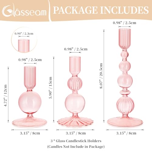 Pink Glass Candlestick Holder Set of 3 R327770
