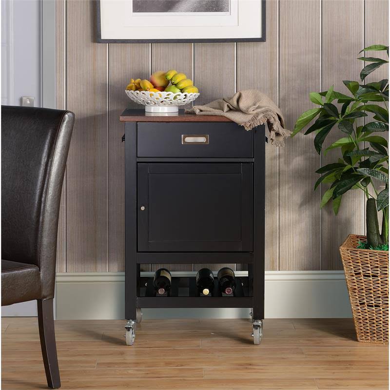 Black Wood Kitchen Island Cart with Natural Wood Top B246818