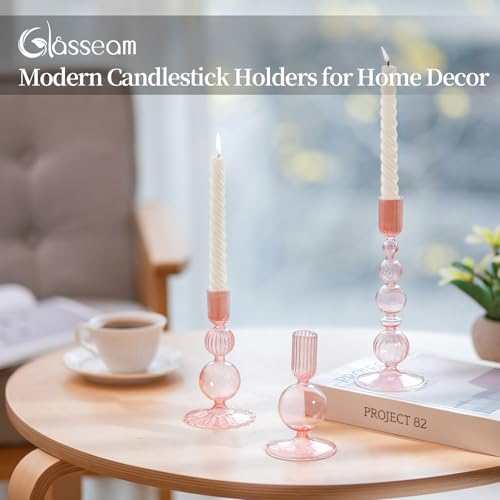 Pink Glass Candlestick Holder Set of 3 R327770