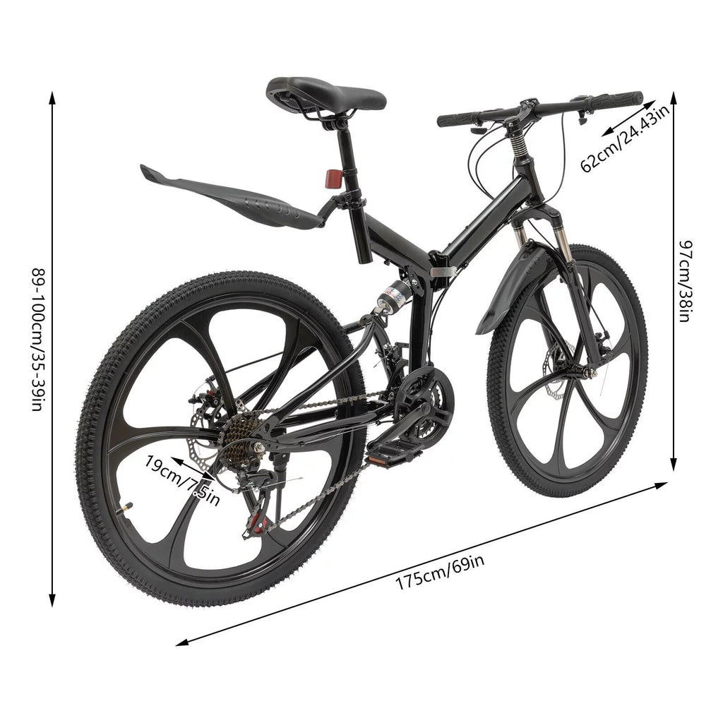 Folding Mountain Bike Carbon Steel Full Suspension Black Y78734