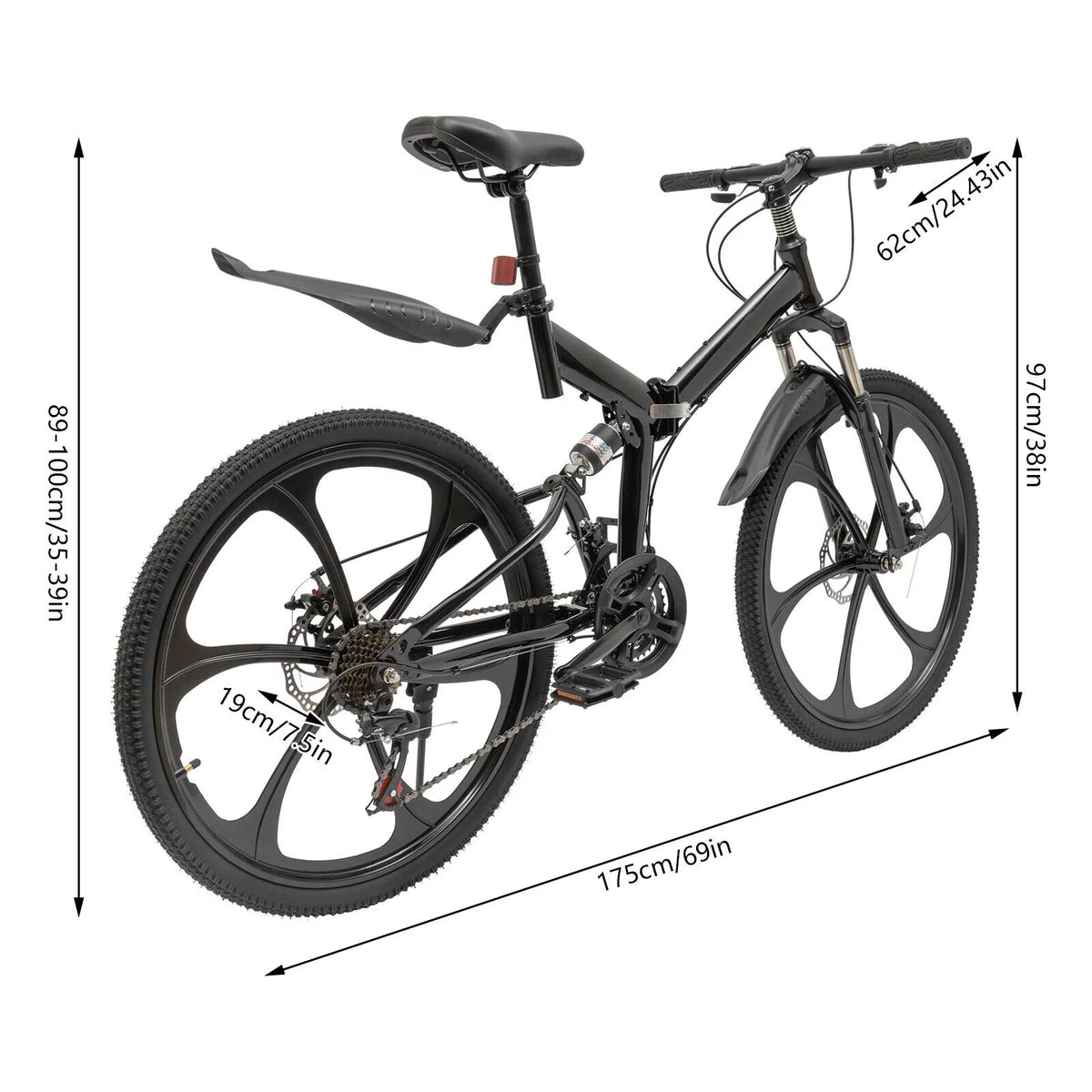Folding Mountain Bike Carbon Steel Full Suspension Black Y78734