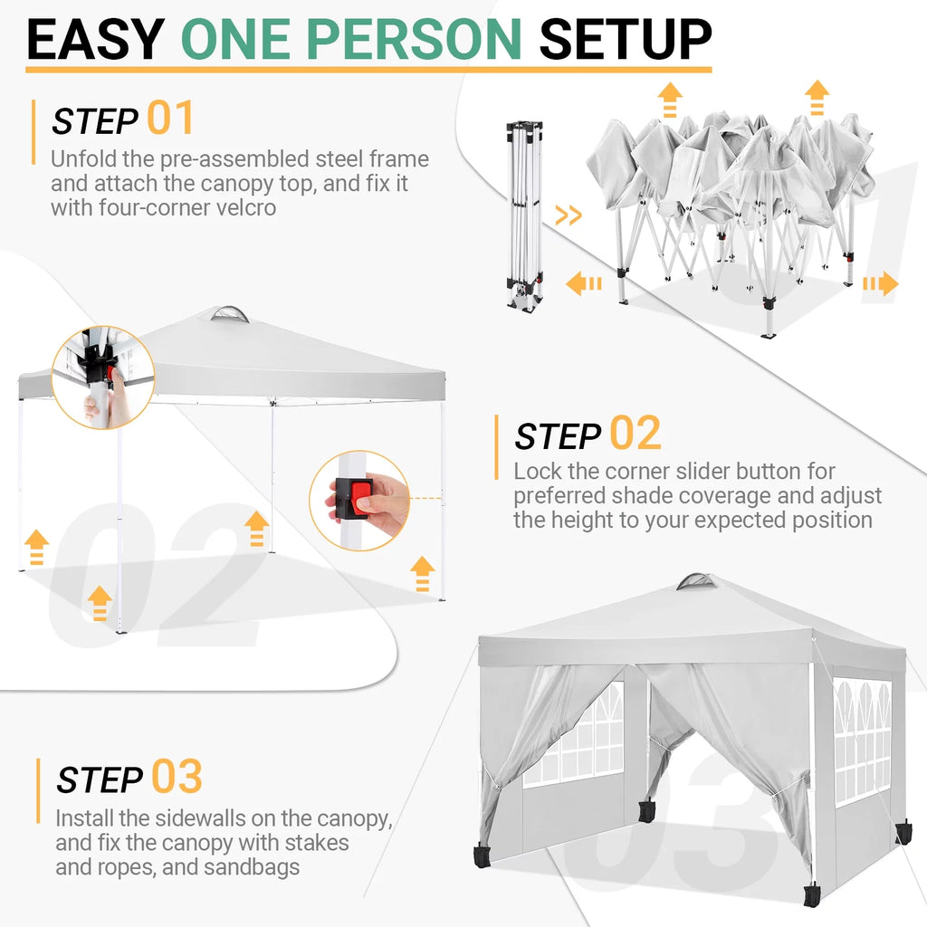 10'x10' Pop Up Canopy with Sidewalls and Sandbags S923
