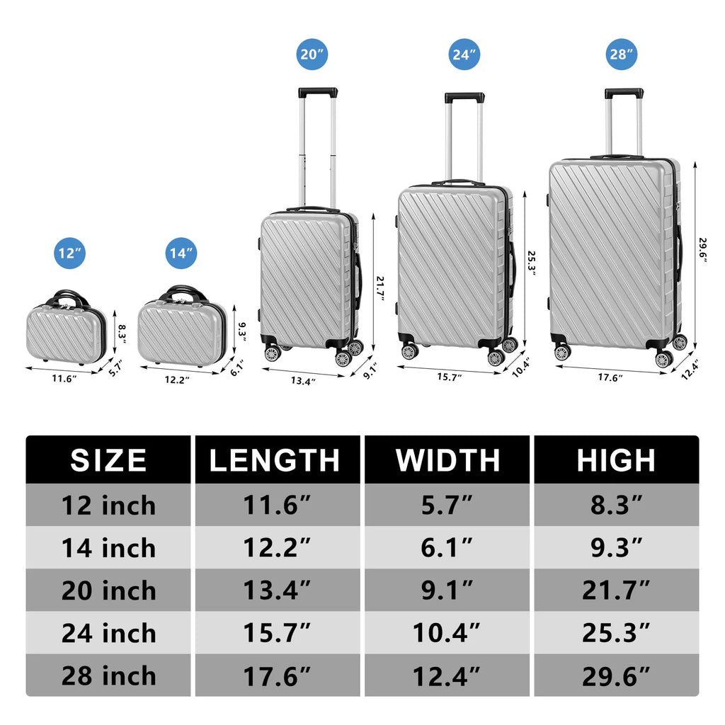 Silver 5 Piece Hardside Spinner Luggage Set D593