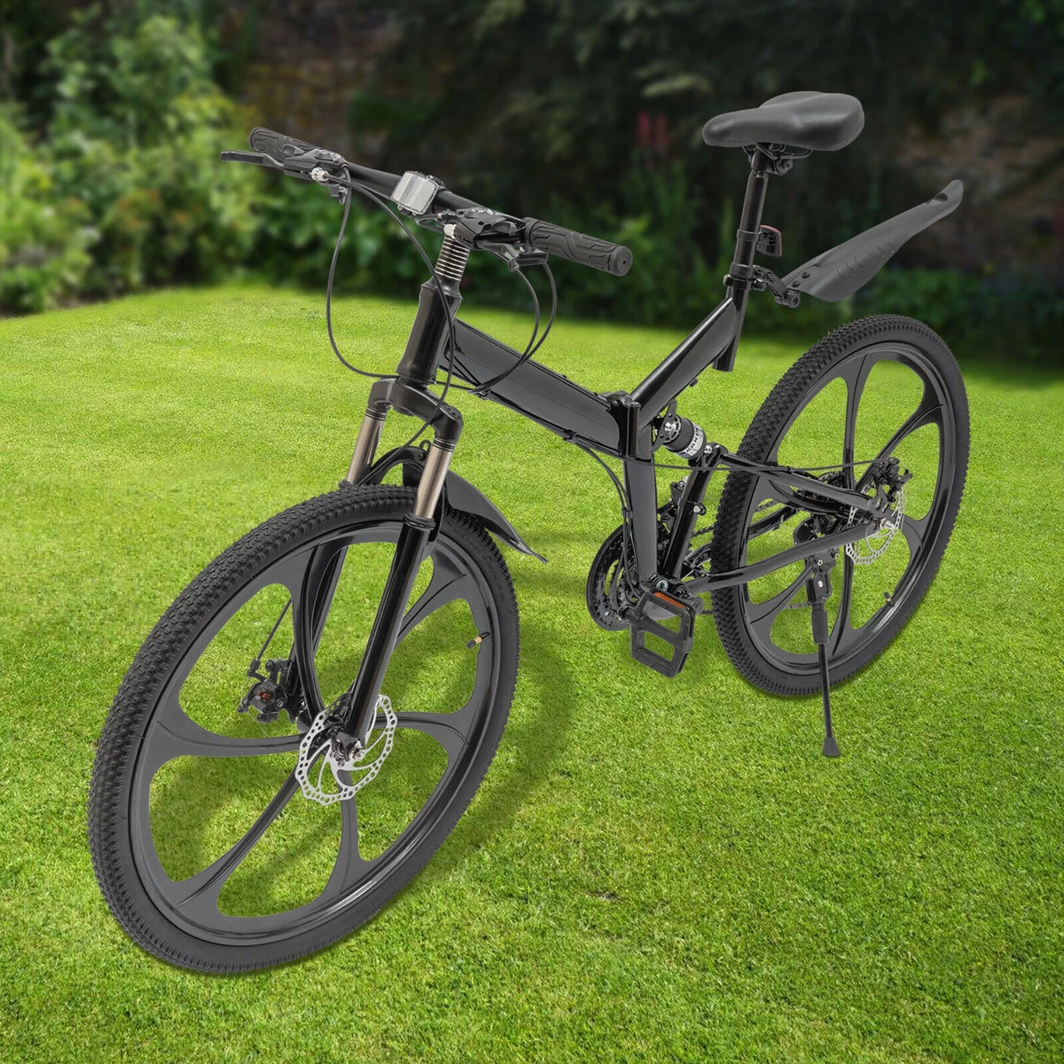 Folding Mountain Bike Carbon Steel Full Suspension Black Y78734