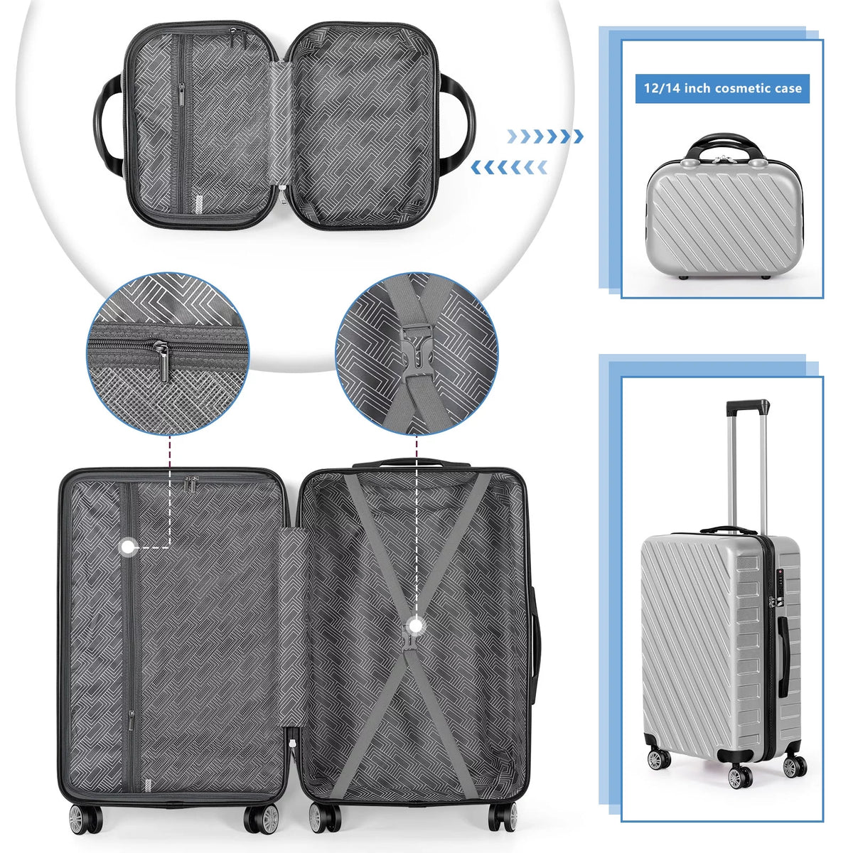 Silver 5 Piece Hardside Spinner Luggage Set D593
