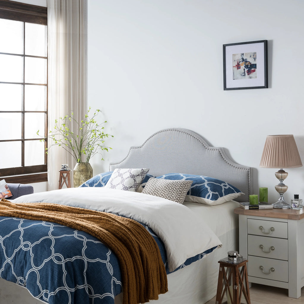 Light Gray Fabric Full/Queen Headboard with Nailhead Trim W9222