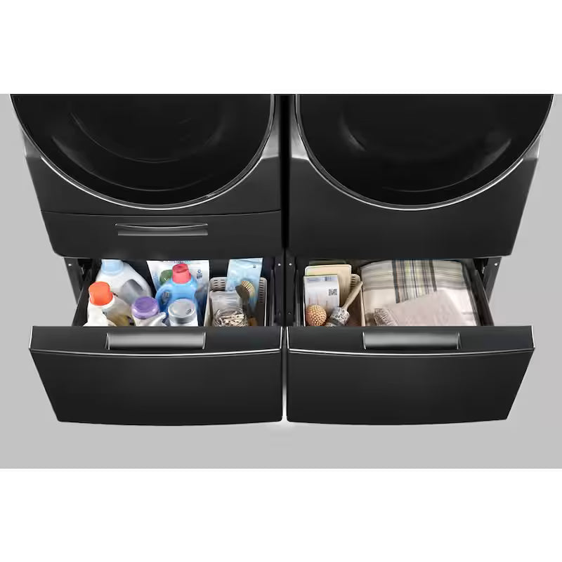 Black Laundry Pedestal with Storage Drawer P1235
