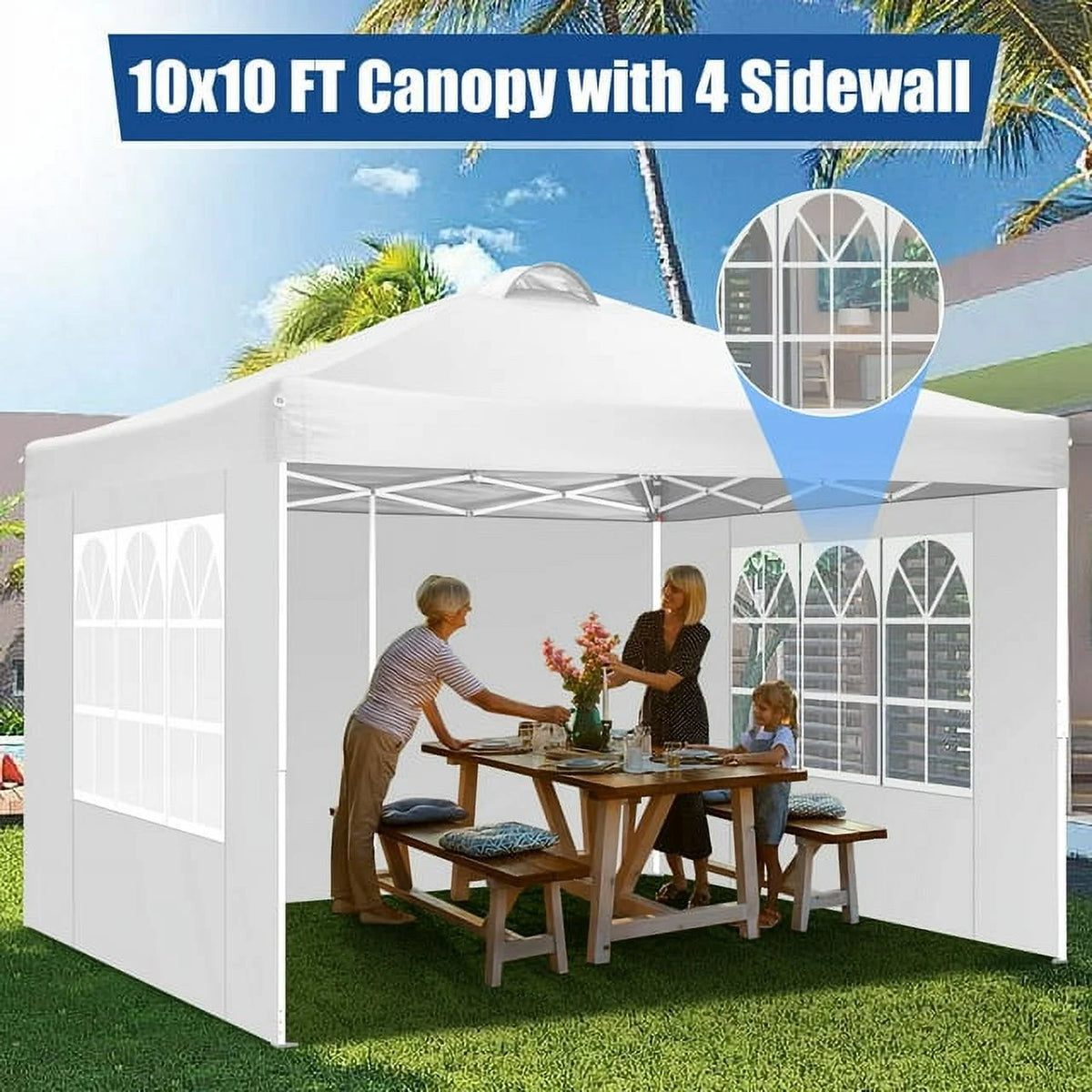 10'x10' Pop Up Canopy with Sidewalls and Sandbags S923