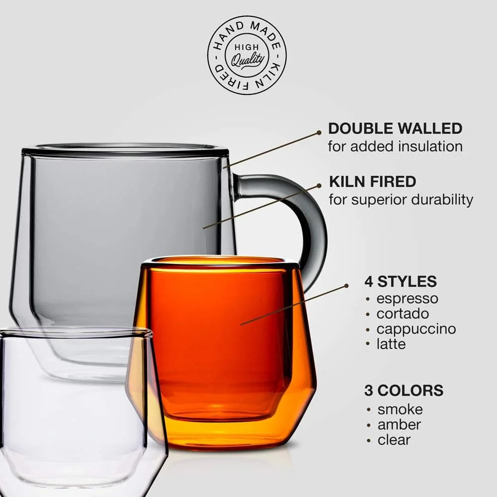 Clear 4Oz Double Walled Glass Espresso Cups with Handles S6035