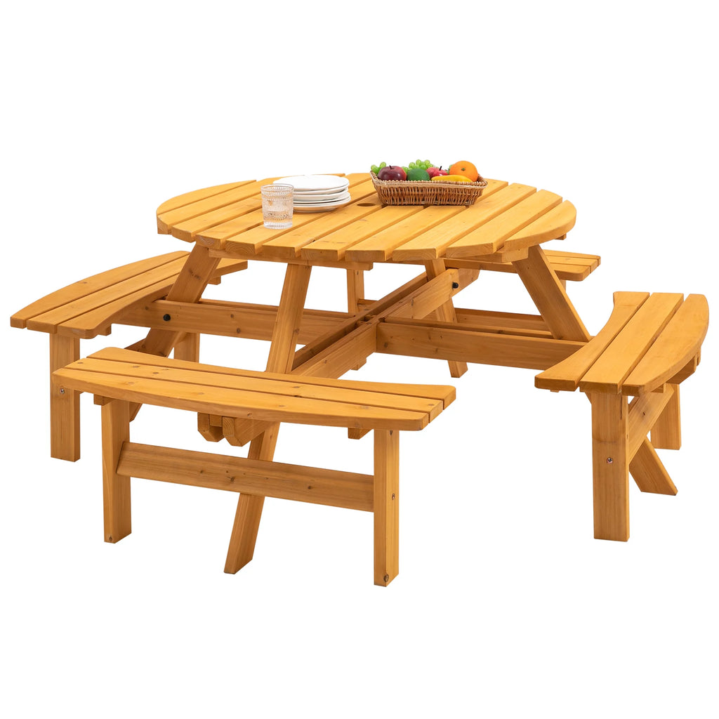 8-Person Circular Wooden Picnic Table with 3 Built-in Benches Q753635